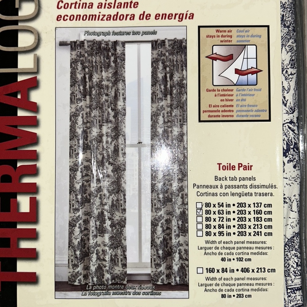 Insulated Toile Curtain Pairs With Rod Pocket And Back Tabs - Picture 6 of 7